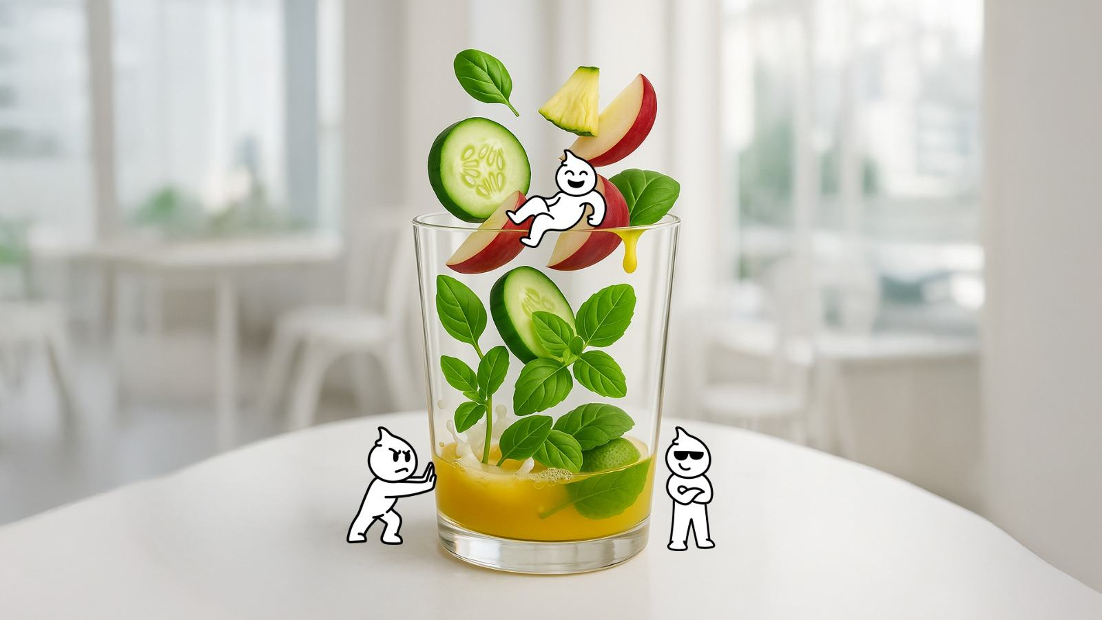 Frozty smoothie with fresh ingredients and mascots